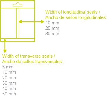Medidas de bolsa de sello dorsal, fuelle, pouch, pillow bag, sello longitudinal, bolsas para café